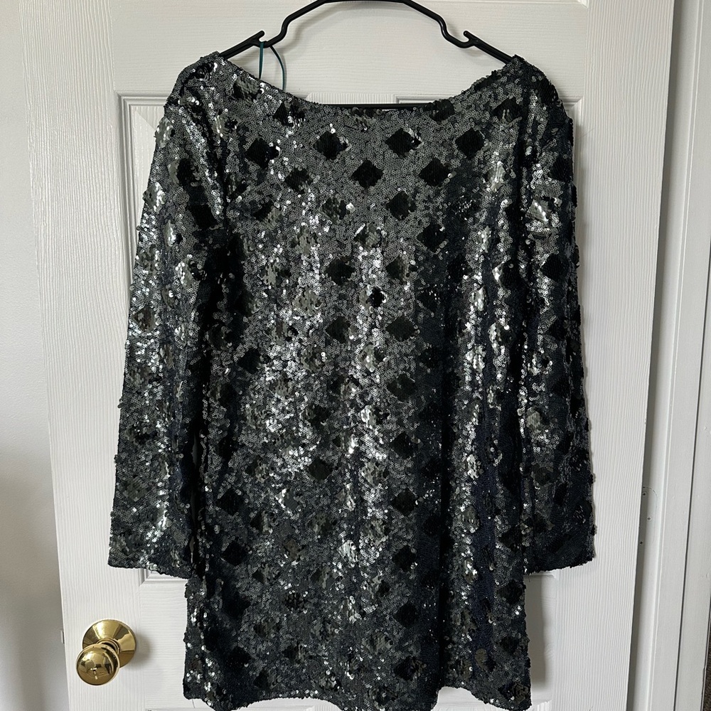 Zara Black and Silver Sequin Midi Dress